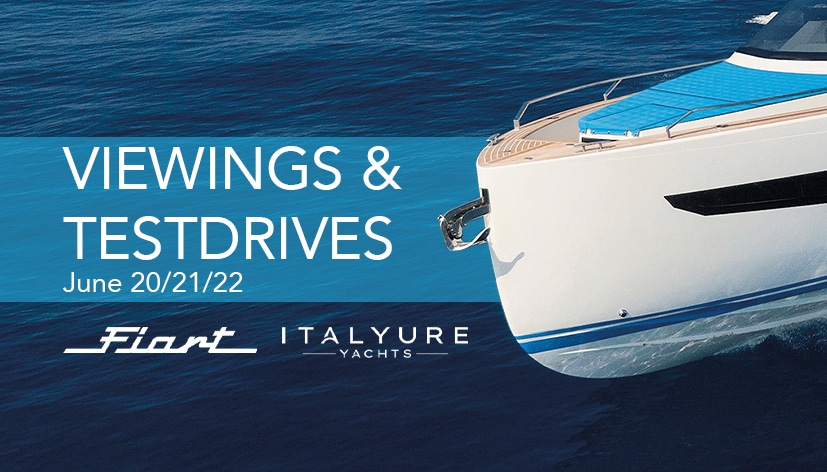 Sie sind eingeladen! Erleben Sie eine unvergleichliche Probefahrt auf einer unserer exklusiven Yachten. Vom 20. bis 22. Juni präsentieren wir die Fiart Seawalker 35 und die Italyure 38 in Palma.